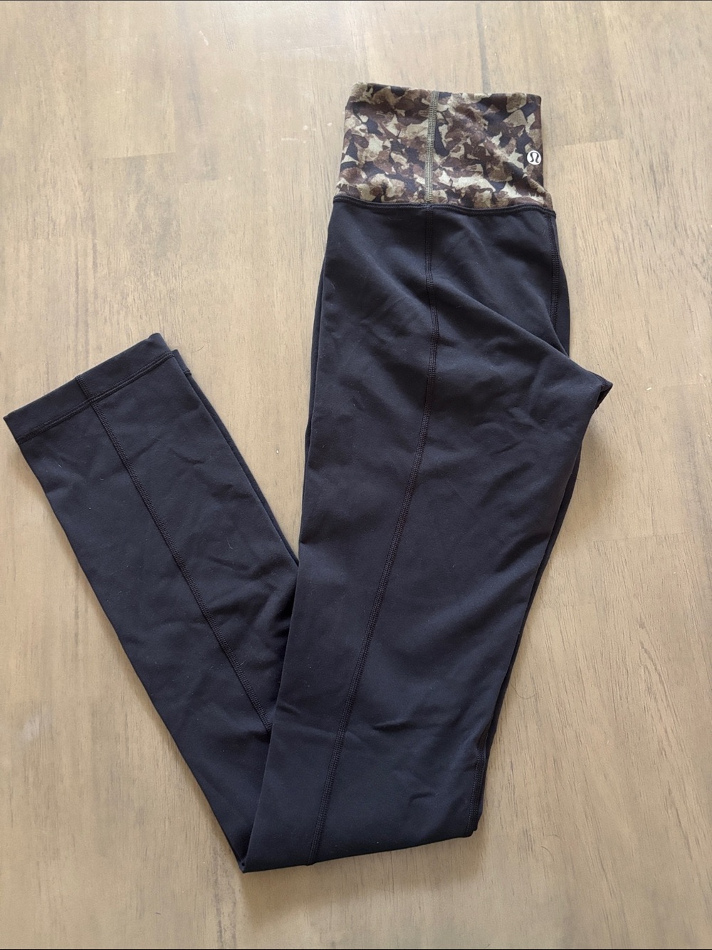 lululemon athletica Black Pant with Olive Camo Waistband